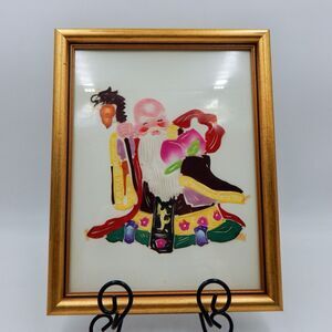 Painted Cut Paper Chinese God Of Long Life Silhouette Framed 10x12 Taoism